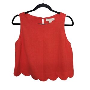 Monteau Red Sleeveless Blouse with Scalloped Hem